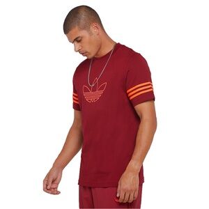 Adidas Men's Burgundy Tee with Orange Stripes